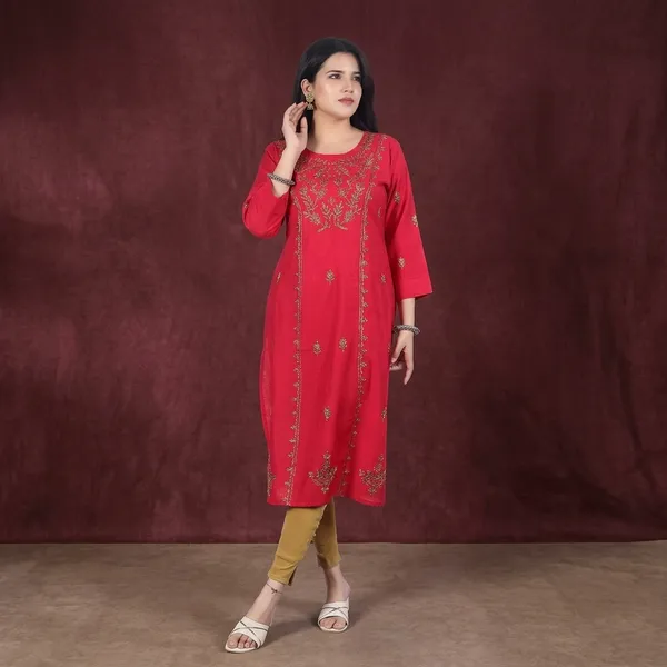 Red_Rayon_Embroidered_Regular_Fit_Solid_Jaipuri_Jaipuri_Kurta_For_Women