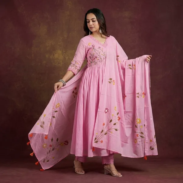 Pink_Pure_Cotton_Jaipuri_Jaipuri_Kurta_and_Pants_With_Dupatta_|_For_Women