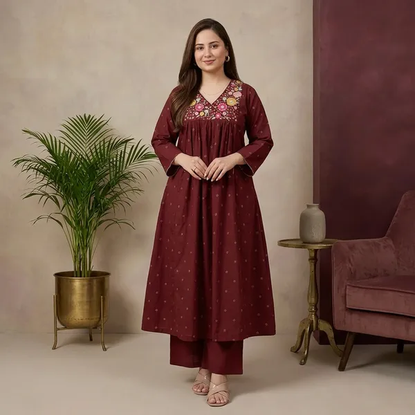 Brown_Pure_Cotton_Jaipuri_Jaipuri_Kurta_Set_With_Palazzo_Pants_|_For_Women