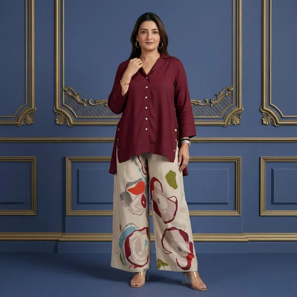 Priya's_burgandy_Top_with_Printed_stylish_pants
