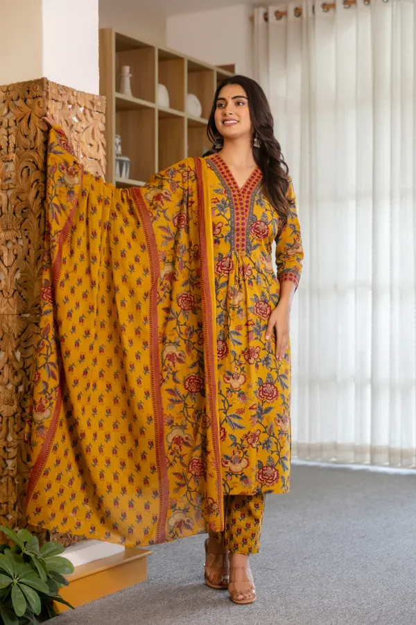 Mustard_Floral_Suit_Set_with_Mul_Dupatta