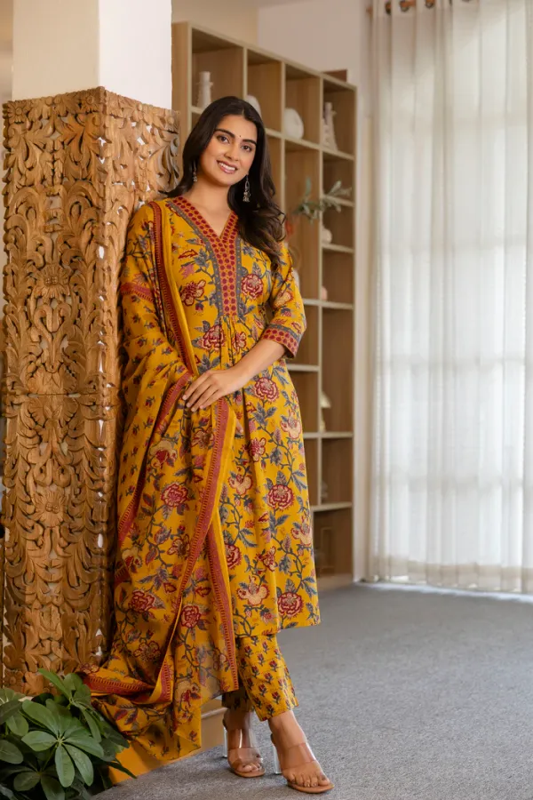 Mustard_Floral_Suit_Set_with_Mul_Dupatta