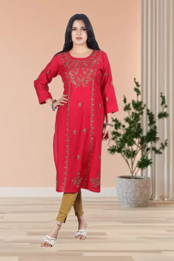 Red_Rayon_Embroidered_Regular_Fit_Solid_Jaipuri_Jaipuri_Kurta_For_Women