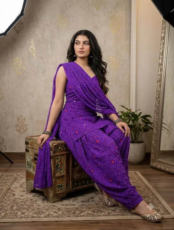 Jaipur_Legacy_Trendy_Bandhani_SLEEVLESS_Suit_Set