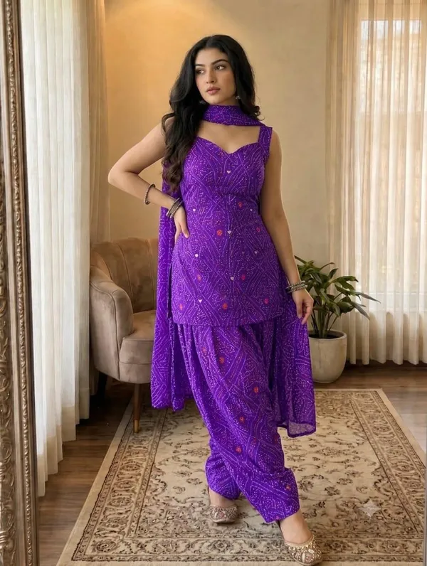 Jaipur_Legacy_Trendy_Bandhani_SLEEVLESS_Suit_Set