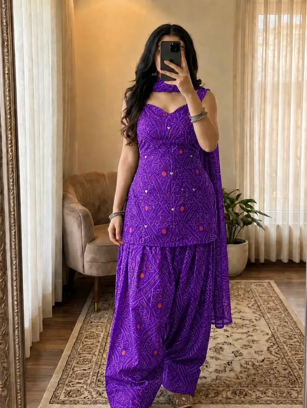 Jaipur_Legacy_Trendy_Bandhani_SLEEVLESS_Suit_Set
