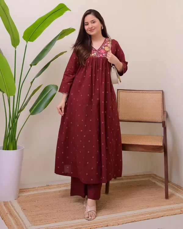 Brown_Pure_Cotton_Jaipuri_Jaipuri_Kurta_Set_With_Palazzo_Pants_|_For_Women