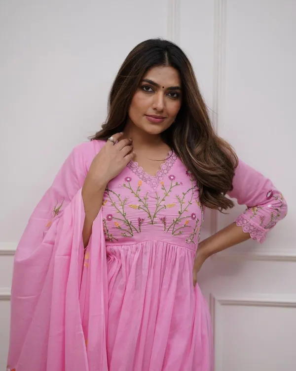 Pink_Pure_Cotton_Jaipuri_Jaipuri_Kurta_and_Pants_With_Dupatta_|_For_Women