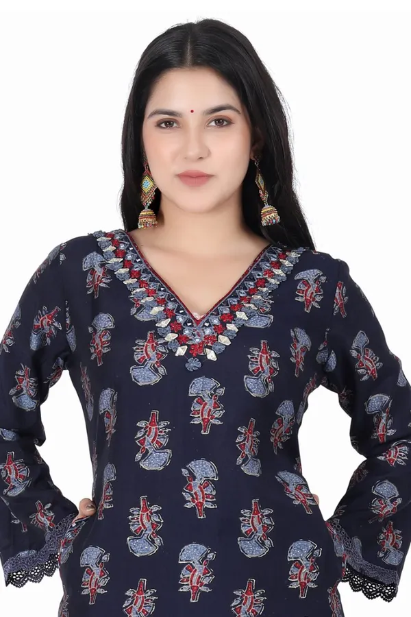 Blue_Rayon_Printed_Jaipuri_Jaipuri_Kurta_And_Pant_For_Women