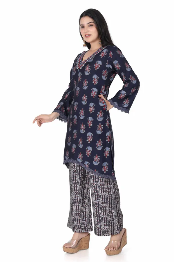 Blue_Rayon_Printed_Jaipuri_Jaipuri_Kurta_And_Pant_For_Women