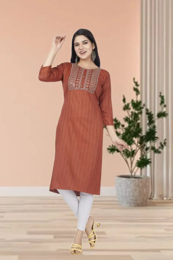 Brown_Rayon_Embroidered_Regular_Fit_Solid_Jaipuri_Jaipuri_Kurta_For_Women