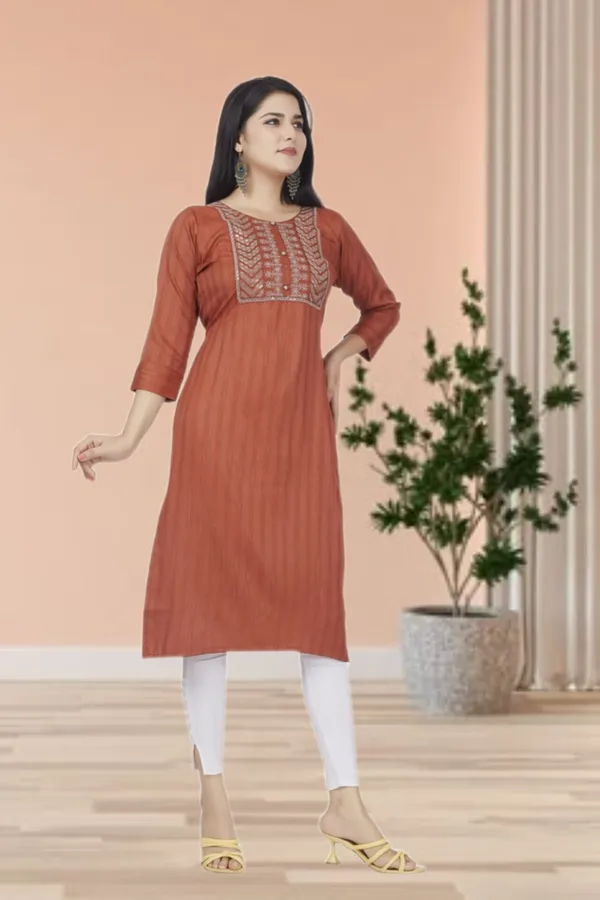 Brown_Rayon_Embroidered_Regular_Fit_Solid_Jaipuri_Jaipuri_Kurta_For_Women