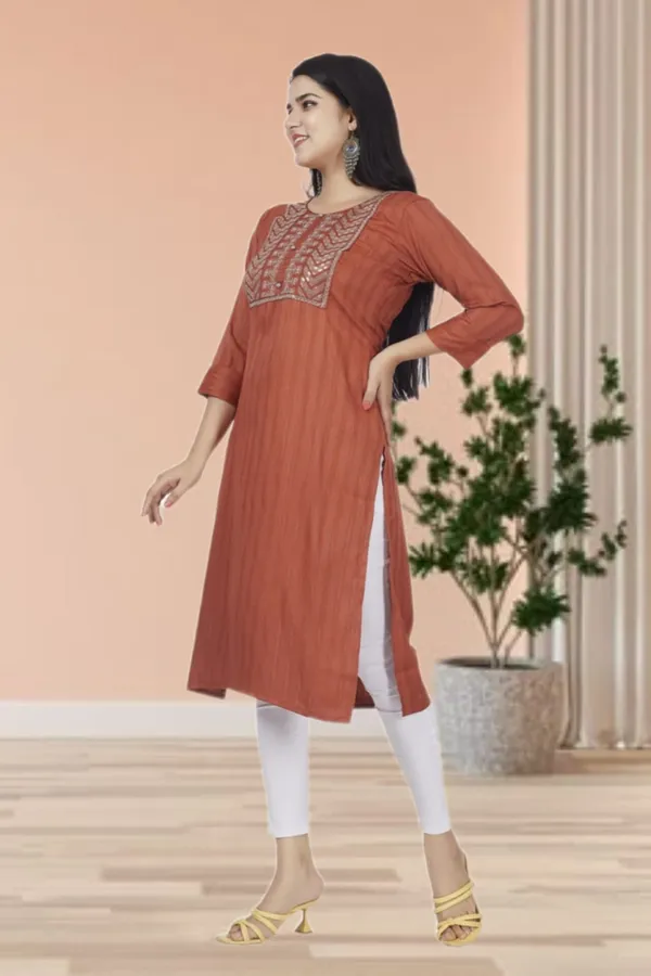 Brown_Rayon_Embroidered_Regular_Fit_Solid_Jaipuri_Jaipuri_Kurta_For_Women