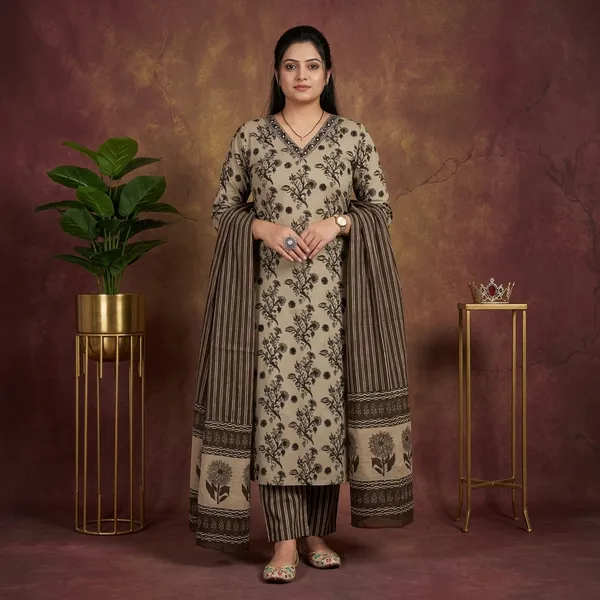 Poorvi's_Brown_Cotton_Jaipuri_Jaipuri_Kurta_Set