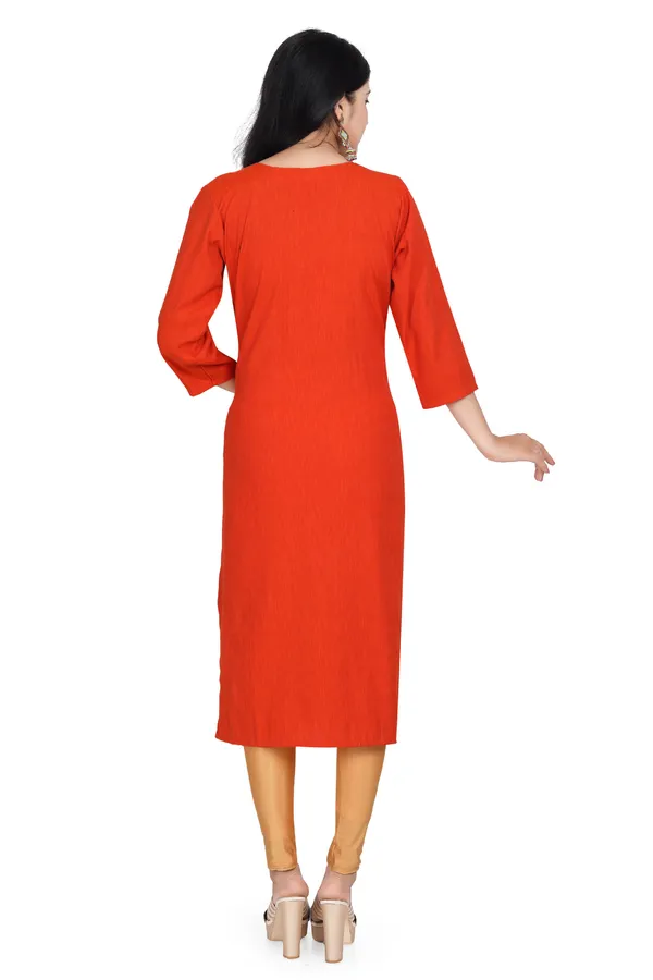Orange_Rayon_Embroidered_Regular_Fit_Solid_Jaipuri_Jaipuri_Kurta_For_Women