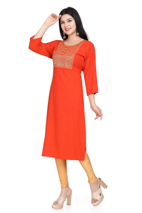 Orange_Rayon_Embroidered_Regular_Fit_Solid_Jaipuri_Jaipuri_Kurta_For_Women