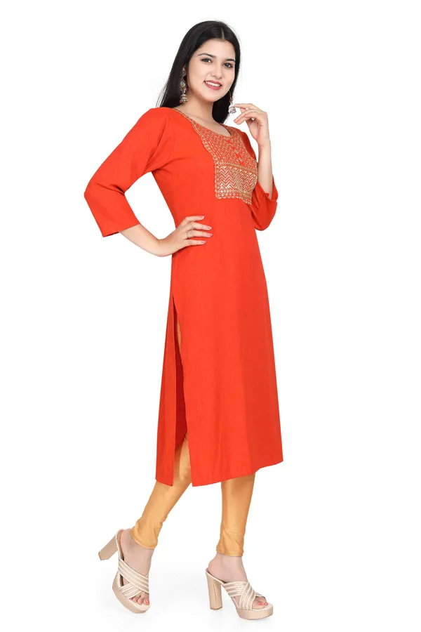 Orange_Rayon_Embroidered_Regular_Fit_Solid_Jaipuri_Jaipuri_Kurta_For_Women