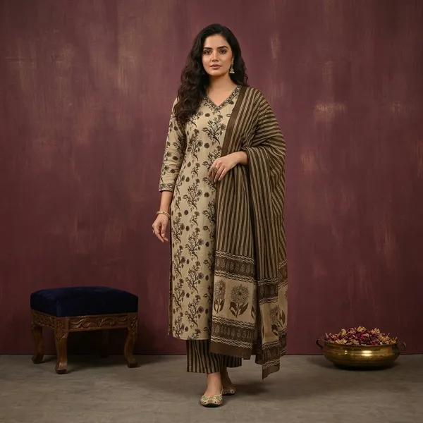 Poorvi's_Brown_Cotton_Kurta_Set