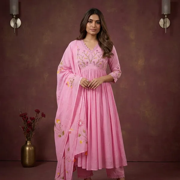 Pink_Pure_Cotton_Jaipuri_Jaipuri_Kurta_and_Pants_With_Dupatta_|_For_Women