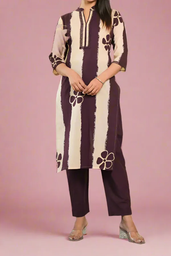 Wine_Ethnic_Cotton_Kurti_Pant_With_Dupatta_Set_For_Women
