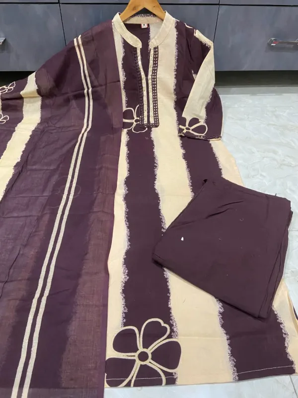 Wine_Ethnic_Cotton_Kurti_Pant_With_Dupatta_Set_For_Women