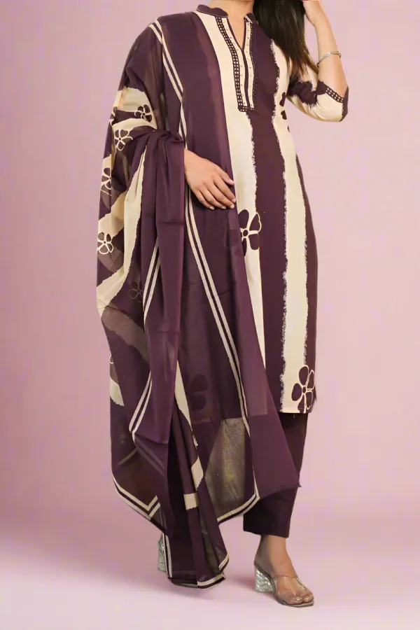 Wine_Ethnic_Cotton_Kurti_Pant_With_Dupatta_Set_For_Women
