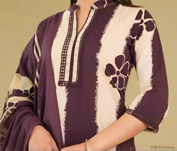 Wine_Ethnic_Cotton_Kurti_Pant_With_Dupatta_Set_For_Women