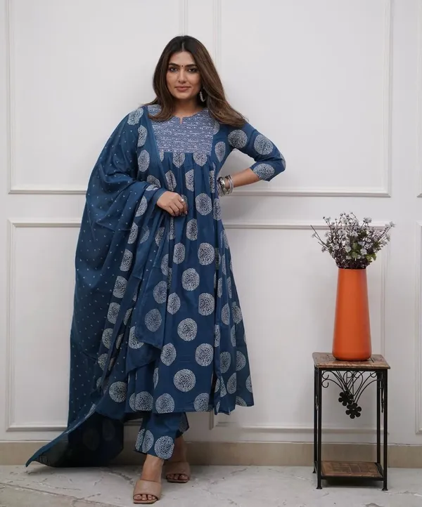 Blue_Cotton_Ethnic_Kurti_Pant_&_Dupatta_Set_for_Women_–_Elegant_&_Breezy