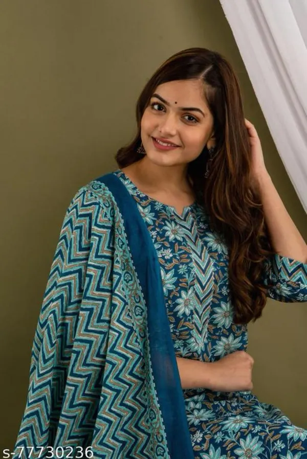 Blue_Cotton_Ethnic_Kurti_Pant_&_Dupatta_Set_for_Women_–_Elegant_&_Comfortable