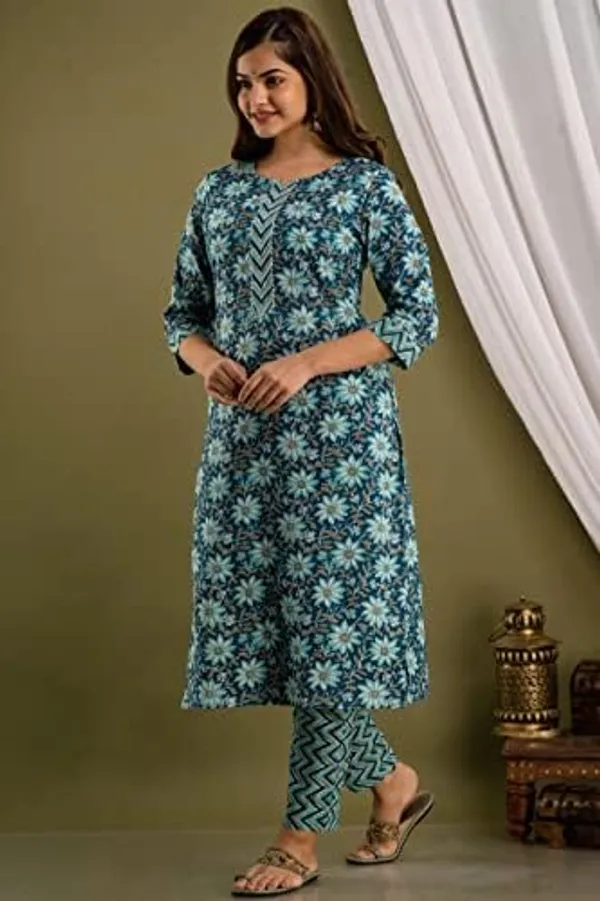 Blue_Cotton_Ethnic_Kurti_Pant_&_Dupatta_Set_for_Women_–_Elegant_&_Comfortable