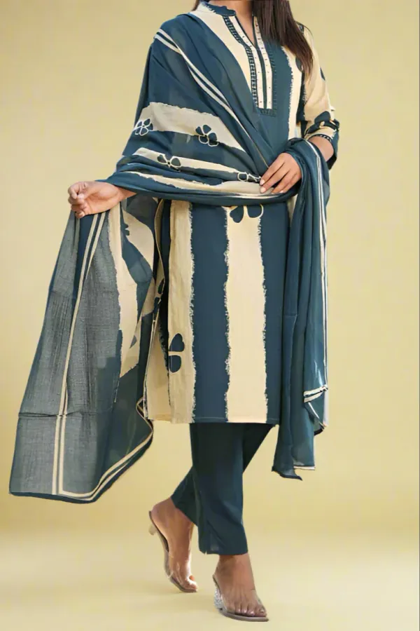 Blue_Ethnic_Cotton_Kurti_Set_with_Pant_&_Dupatta_–_Soft_&_Stylish