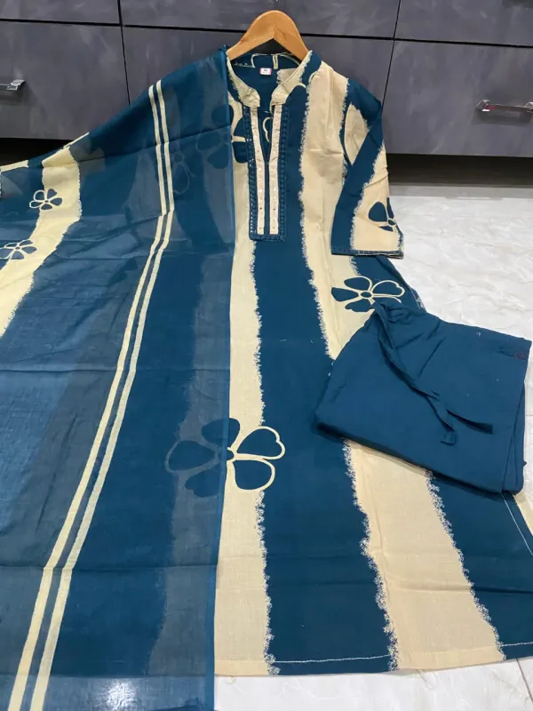 Blue_Ethnic_Cotton_Kurti_Set_with_Pant_&_Dupatta_–_Soft_&_Stylish