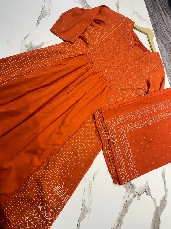 Orange_Ethnic_Cotton_Kurti_Pant_With_Dupatta_Set_For_Women