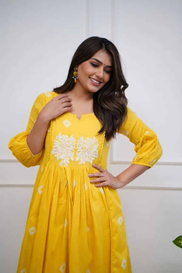 Yellow_Ethnic_Cotton_Kurti_With_Pant_Set_For_Women