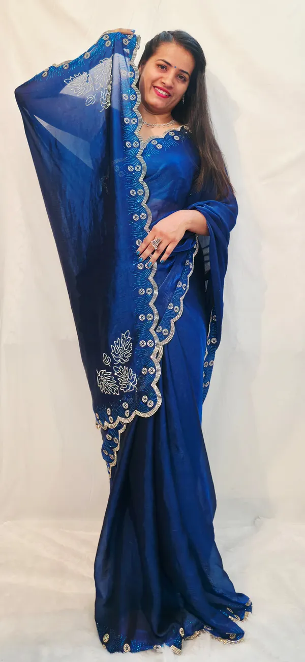 Dark_Blue_Fandy_Chiffon_Saree_with_Unstitched_Blouse_Piece