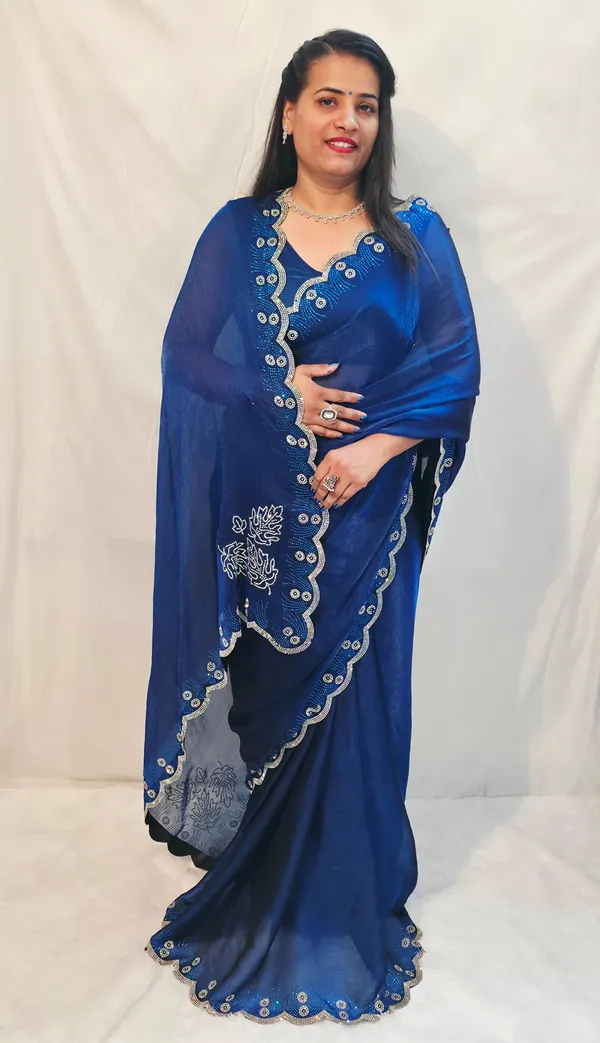 Dark_Blue_Fandy_Chiffon_Saree_with_Unstitched_Blouse_Piece