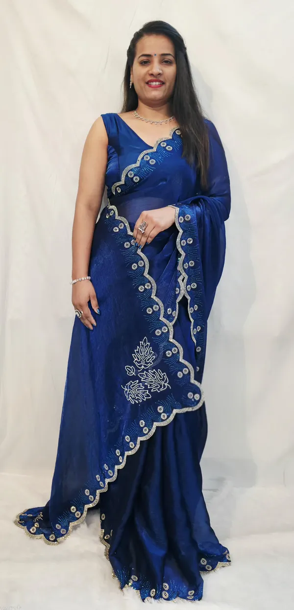 Dark_Blue_Fandy_Chiffon_Saree_with_Unstitched_Blouse_Piece