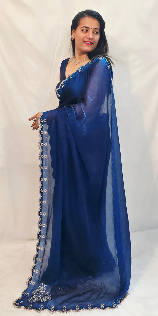 Dark_Blue_Fandy_Chiffon_Saree_with_Unstitched_Blouse_Piece