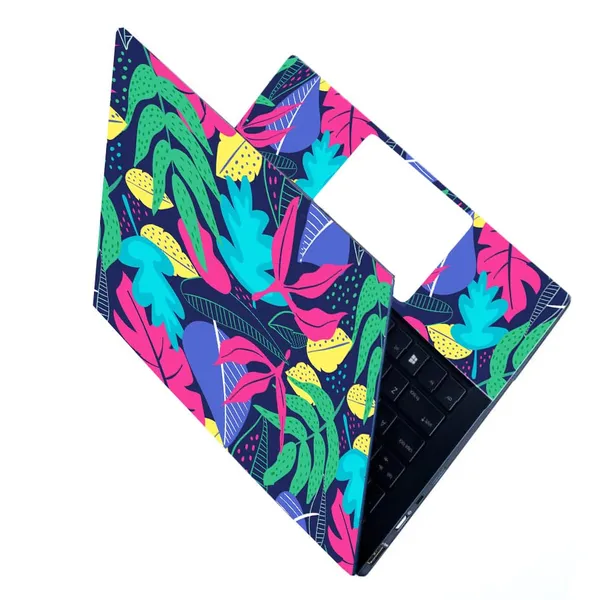Neon_Floral_Themed_Full_Laptop_Skin_Stickers_Bubble-Free_Sticker_For_Laptops_Upto_15.6_Inch_Compatible_With