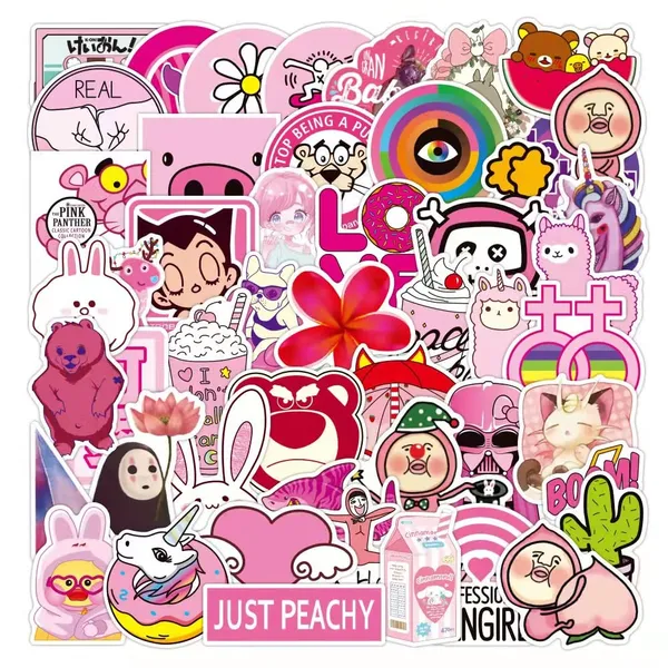 Pack_Of_50_Vinyl_Stickers_For_Laptop_Mobile_Phones_Computer_Bicycle_Bike_Luggage_Scrapbook_Guitar_Waterproof_Stickers_Pink