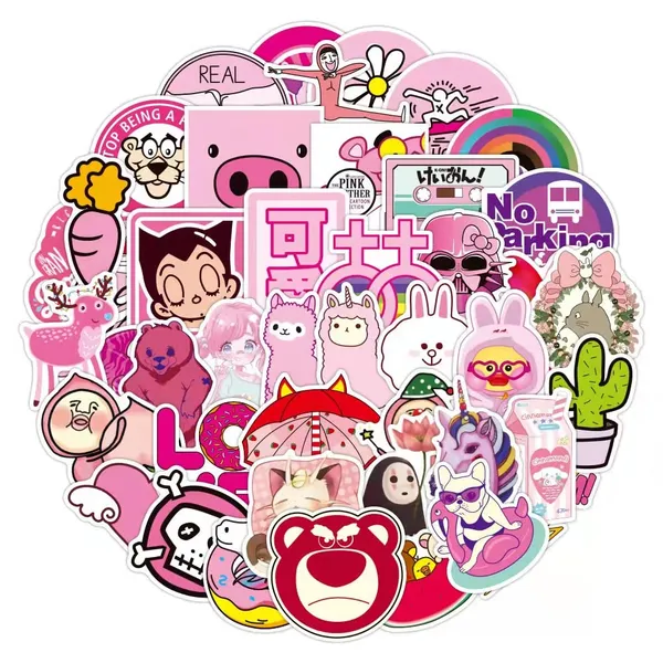 Pack_Of_50_Vinyl_Stickers_For_Laptop_Mobile_Phones_Computer_Bicycle_Bike_Luggage_Scrapbook_Guitar_Waterproof_Stickers_Pink
