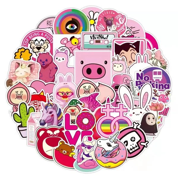 Pack_Of_50_Vinyl_Stickers_For_Laptop_Mobile_Phones_Computer_Bicycle_Bike_Luggage_Scrapbook_Guitar_Waterproof_Stickers_Pink
