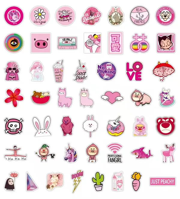 Pack_Of_50_Vinyl_Stickers_For_Laptop_Mobile_Phones_Computer_Bicycle_Bike_Luggage_Scrapbook_Guitar_Waterproof_Stickers_Pink