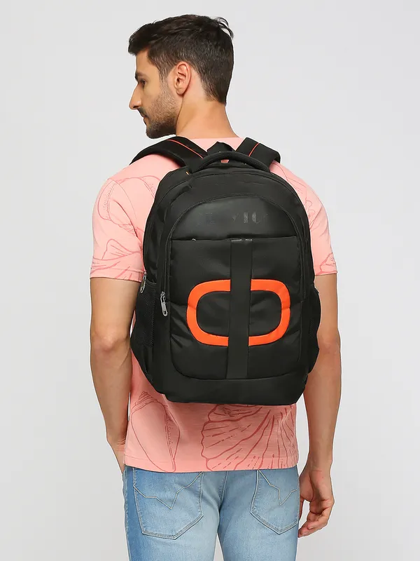 Black_Polyester_Laptop_Backpack_With_Compression_Straps_For_Unisex