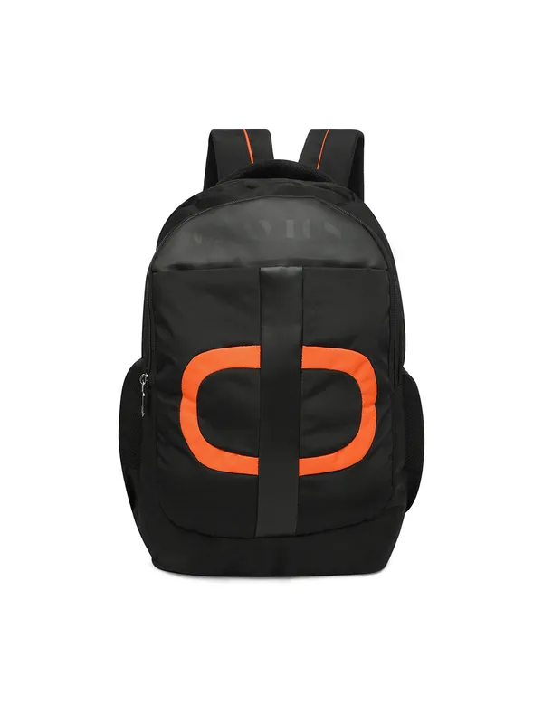 Black_Polyester_Laptop_Backpack_With_Compression_Straps_For_Unisex