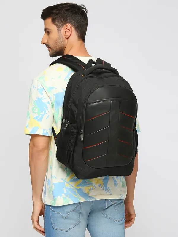 Black_Polyester_Laptop_Backpack_With_Compression_Straps_For_Unisex