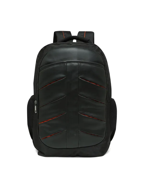 Black_Polyester_Laptop_Backpack_With_Compression_Straps_For_Unisex