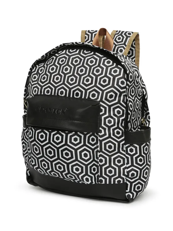 Black_Polyester_Geometric_Design_Backpack_With_Pouch_For_Unisex