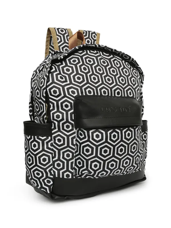 Black_Polyester_Geometric_Design_Backpack_With_Pouch_For_Unisex