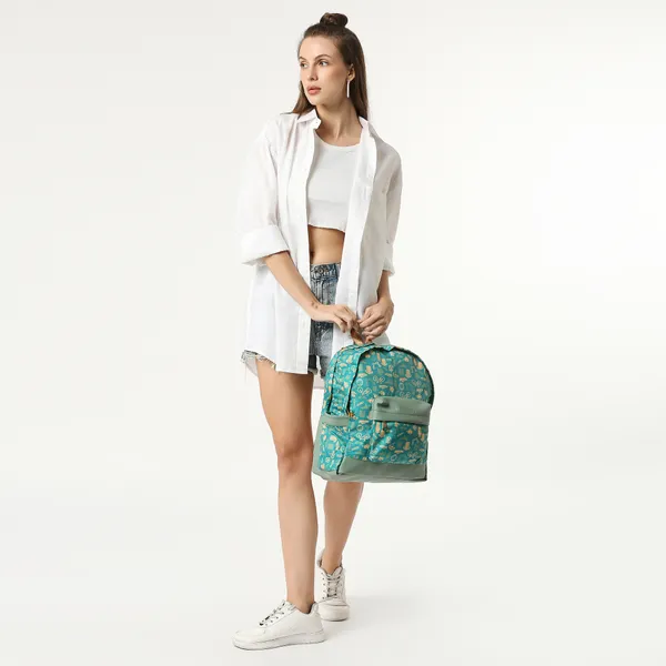 Green_Polyester_Cycle_Design_Backpack_With_Pouch_For_Unisex